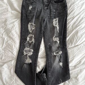 Judy Blue Black with bleach splatter affect boyfriend fit distressed jeans